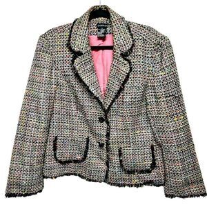 GEORGE Rainbow Tweed Blazer Colorful Multicolor Jacket Collar Fringe Hem Office